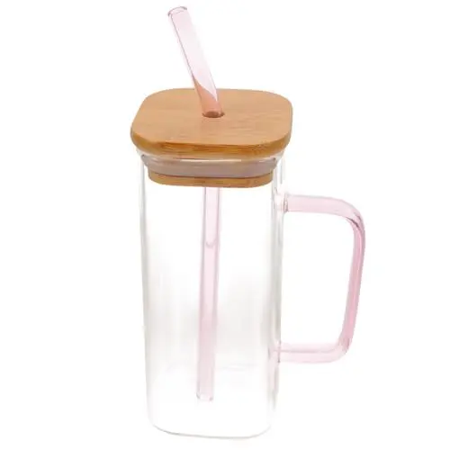 Produktbild: CRILSTYLEO Trinkbecher Aus Glas Reise Wasserflasche Biergläser Studenten Wasserflasche Einmachgläser Campingstrohbecher Kompakte Strohflasche Camping Wasserkocher Eistee-gläser Kieselgel Rosa