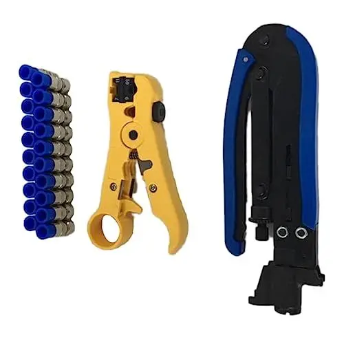 Produktbild: CRILSTYLEO Verstellbares Koaxial Kompressionswerkzeug Set Koaxialkabel Crimper Rg6/Rg59/Rg11 Inklusive Abisolierer Und 20 F Kompressionssteckern