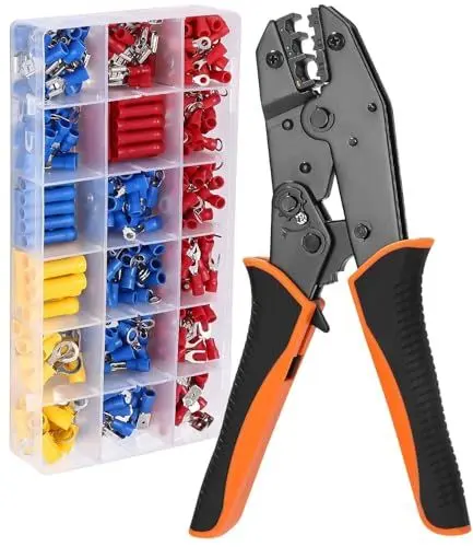 Produktbild: Crimpzange für 0,5-6mm², Crimping Pliers Kabelschuhe Setmit 400 Stück Kabelschuhen Crimpzange für Zange Haushaltsgeräte Verbindung, Fahrzeug Schaltung Wartung Orange-schwarz
