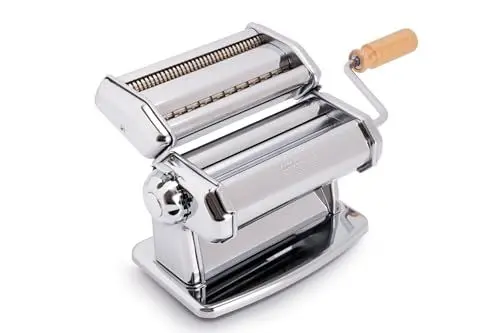 Produktbild: Imperia italienische Nudelmaschine mit zwei Klingen, Nudelmaschine für hausgemachte Pasta mit abnehmbarem Holzgriff, Silber