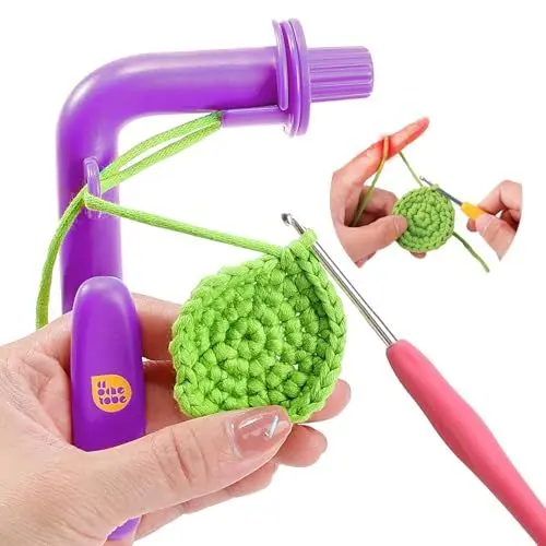 Produktbild: Crochetobe Häkelhalter für Anfänger - Häkelhilfe zum Erlernen des Häkelns und zum Herstellen magischer Kreise, 3-in-1-Werkzeug für magische Kreise, Garnspannungsregler und Garnführungswerkzeug (Lila)