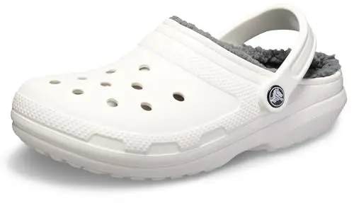 Produktbild: Crocs Classic Lined Clog – Unisex Clogs für Erwachsene – Mit flauschigem Innenfutter – Im Slip-On-Stil – Weiß/Grau – Größe 46-47