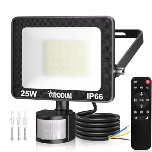 Produktbild: CRODIAL 25W LED Strahler mit Bewegungsmelder Außen Fernbedienung 2000LM 6500K Außenstrahler IP66 Wasserdicht 3 Modi Helligkeit Einstellbar Scheinwerfer für Garten Garage Hof