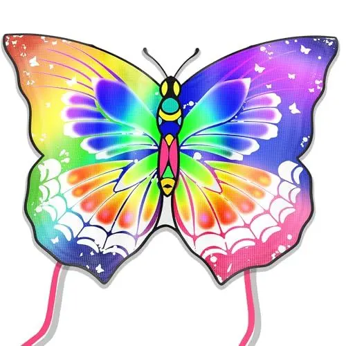 Produktbild: Crogift Drachen,Schmetterlingsdrachen fiir Kinder im Alter von 4-8 Tahren md 8-12 Jahren & Erwachsene, extrem einfach zu fliegen fur Anfanger, Drachen mit 100 m Schmurgriff, fir Outdoor