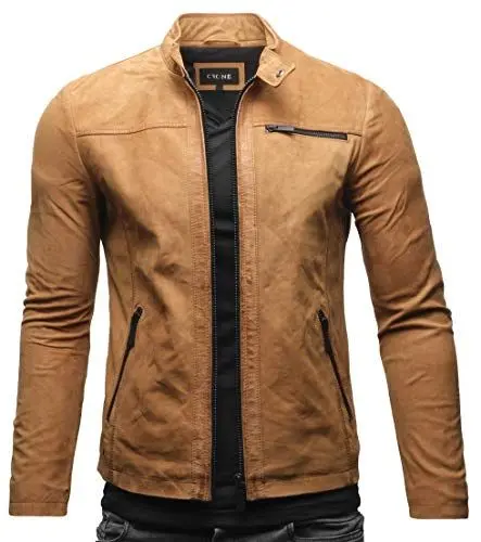 Produktbild: Crone Epic Herren Lederjacke Cleane Basic Leder Jacke aus weichem Rindsleder (XXL, Cognac (Nubukleder))
