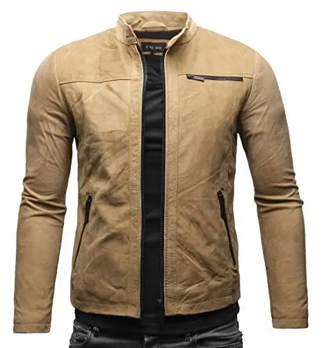 Produktbild: Crone Epic Herren Lederjacke Cleane Basic Leder Jacke in vielen Varianten und Farben (L, Camel (Nubukleder))