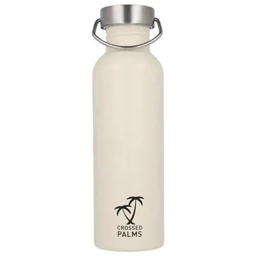 Produktbild: Crossed Palms Trinkflasche aus Edelstahl, 750 ml, Weiß, 7,1 x 24,3 cm, BPA frei, auslaufsicher, CP-10020
