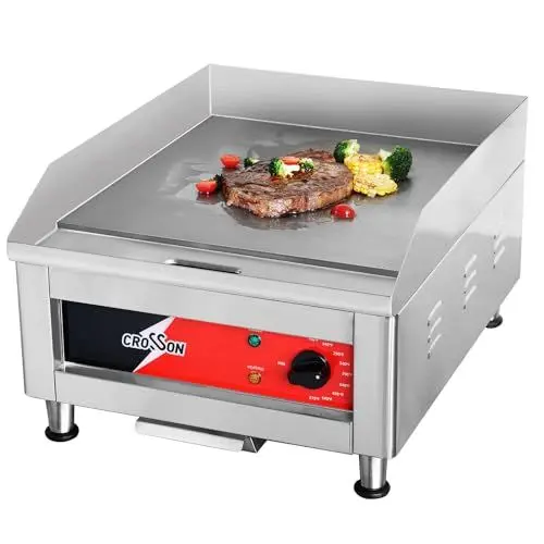 Produktbild: CROSSON 40 * 40CM Kommerzielle elektrische Arbeitsplattengrillplatte, flacher Grill mit antihaftbeschichteter 10 MM dicker Eisenkochplatte für Restaurant und Heimgebrauch -230V/2500W(EG-400C EU)