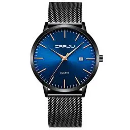 Produktbild: CRRJU Herren Uhr Ultra Dünne Wasserdicht Armbanduhr Herren Mode mit Schwarz Edelstahlband Mesh Analog Quarz Business Männer Uhren