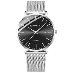 Produktbild: CRRJU Herren Uhr Ultra Dünne Wasserdicht Armbanduhr Herren Mode mit Schwarz Edelstahlband Mesh Analog Quarz Business Männer Uhren (Silber Schwarz)