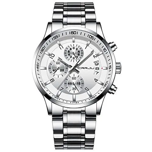 Produktbild: CRRJU Herren Uhr wasserdichte Chronographen Armbanduhr Männer Edelstahlarmband Business Analog Quarzuhr mit Kalender
