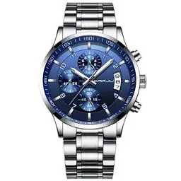 Produktbild: CRRJU Herren Uhr wasserdichte Chronographen Armbanduhr Männer Edelstahlarmband Business Analog Quarzuhr mit Kalender (A Blau)