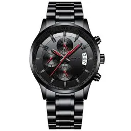 Produktbild: CRRJU Herren Uhr wasserdichte Chronographen Armbanduhr Männer Edelstahlarmband Business Analog Quarzuhr mit Kalender (Schwarz Rot)