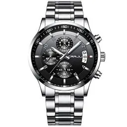 Produktbild: CRRJU Herren Uhr wasserdichte Chronographen Armbanduhr Männer Edelstahlarmband Business Analog Quarzuhr mit Kalender (Silber Schwarz)