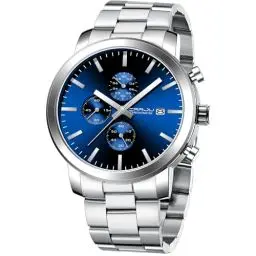 Produktbild: CRRJU Uhr Herren Chronographen Männer Uhren EdelstahlBand Mesh Wasserdicht Armbanduhr Business Schwarz Stoppuhr mit Datum Analog Quarzuhren (Silber BLAU)