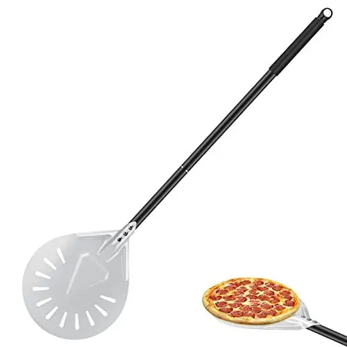Produktbild: CRROEL Perforiert Pizzaschaufel Pizzaschieber 7zoll, Hart Eloxiertes Aluminium Pizzaschieber mit 52 CM Metallgriff für den Grill oder für Backofen Pizzaofen