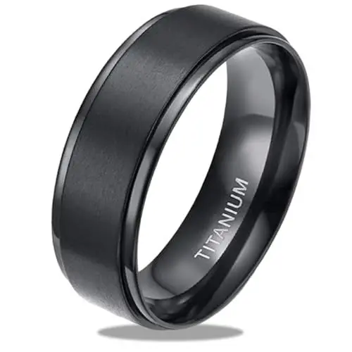 Produktbild: Crrynuo Schwarz Wolfram Titan Ringe, 1 PCS Herren Damen Verlobungsringe Eheringe Trauringe Gebürstet 8mm,Ring aus Titanstahl