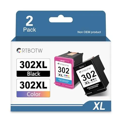 Produktbild: CRTBOTW Remanufactured 302XL 302 XL Ersatz für HP 302 Tintenpatronen für Officejet 3830 3831 3832 3834 4650 4654 4658 DeskJet 1110 2130 2132 3630 3632 Envy 4520 4522 4524 (Schwarz & Farbe)