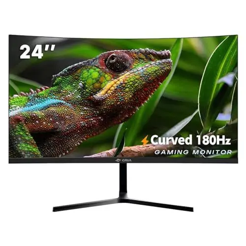 Produktbild: CRUA 24 Zoll Curved Gaming-Monitor 180 Hz|165 Hz|144 HZ|1080P|PC Monitor Computer 100% sRGB-Farbumfang kompatibel FreeSync G-sync|Rahmenlos|HDMI|DisplayPort,VESA-Wandmontage, Schwarz