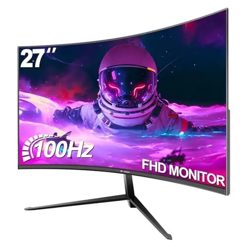 Produktbild: CRUA 27 Zoll 100Hz Gebogener Gaming-Monitor, Full HD 1080P 1800R Rahmenloser Computermonitor, 1ms GTG mit FreeSync, Geringe Bewegungsunschärfe, Augenpflege, VESA, HDMI