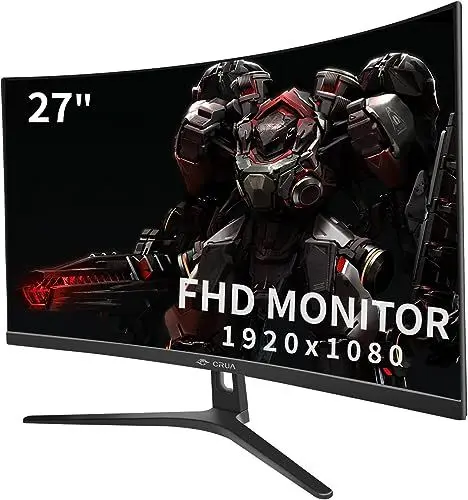 Produktbild: CRUA Curved Gaming-Monitor 27 Zoll 180Hz, FHD 1080P 1800R PC-Monitor, 1 ms GTG mit FreeSync, geringe Bewegungsunschärfe, Augenschutz, VESA, DisplayPort, HDMI, schwarz