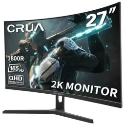 Produktbild: CRUA Curved Gaming-Monitor 27 Zoll 2K 165Hz|144HZ, QHD 1440P 1800R PC-Monitor, 1 ms GTG mit FreeSync, geringe Bewegungsunschärfe, Augenschutz, VESA, DisplayPort, HDMI, Low Blue Light,Schwarz