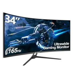 Produktbild: CRUA Gaming Monitor 34 Zoll (86cm Bildschirm) 3440X1440P WQHD, 165Hz DP, 144Hz HDMI, 1ms (VRB), 2xHDMI 2.0, DP 1.4, Curved, höhenverstellbar, DP/HDMI FreeSync Premium