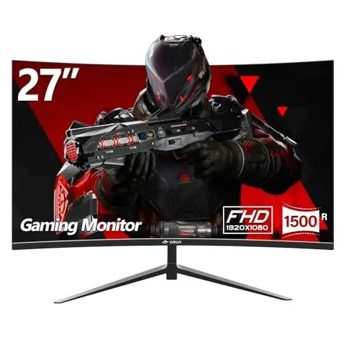 Produktbild: CRUA Gaming Monitor Curved Monitor - 27 Zoll FHD Curved Computer Monitor, Krümmung 1800R, VA-Panel, 180Hz,VGA Gaming Monitor, Augenpflege, Neigungsverstellung, HDMI, Schwarz