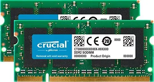 Produktbild: Crucial CT2KIT25664AC800 Arbeitsspeicher 4GB (200-polig, CL6, 2X 2GB) SODIMM DDR2-RAM Kit