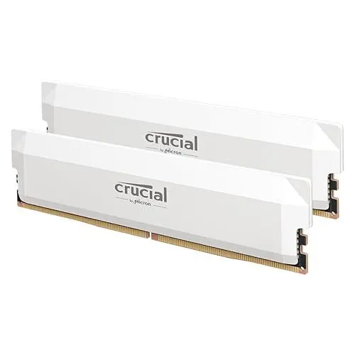 Produktbild: Crucial Pro DDR5 RAM 32GB Kit (2x16GB) 6400MHz CL38, Overclocking Gaming, Intel XMP 3.0 / AMD Expo, PC Computer Arbeitsspeicher 32GB DDR5, Weiß - CP2K16G64C38U5W