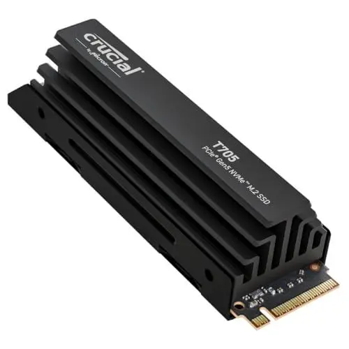 Produktbild: Crucial T705 1TB SSD PCIe Gen5 NVMe M.2 Interne SSD mit Premium-Kühlkörper, bis zu 13.600MB/s, Microsoft DirectStorage, PCIe 4.0 abwärtskompatibel, Solid State Drive - CT1000T705SSD5
