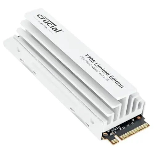 Produktbild: Crucial T705 2TB SSD PCIe Gen5 NVMe M.2 Limitierte Edition Interne SSD mit weißem Premium-Kühlkörper, bis zu 14.500MB/s, Microsoft DirectStorage, PCIe 4.0 abwärtskompatibel - CT2000T705SSD5A
