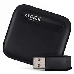 Produktbild: Crucial X6 1TB Tragbare SSD mit USB-A-Adapter - Bis zu 800MB/s - PC und Mac, USB 3.2 Externes Solid-State-Laufwerk - CT1000X6SSD9