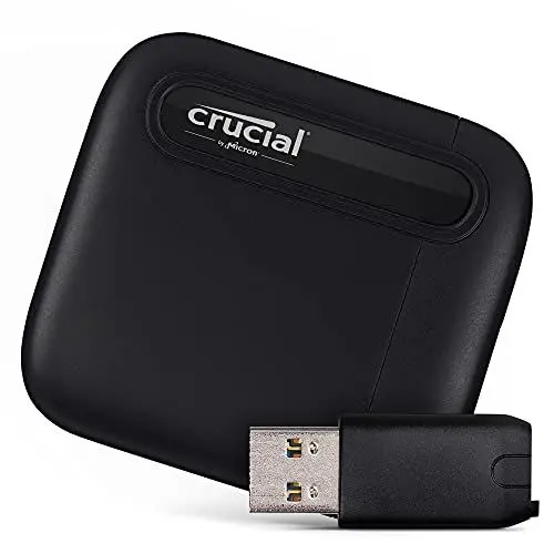 Produktbild: Crucial X6 1TB Tragbare SSD mit USB-A-Adapter - Bis zu 800MB/s - PC und Mac, USB 3.2 Externes Solid-State-Laufwerk - CT1000X6SSD9