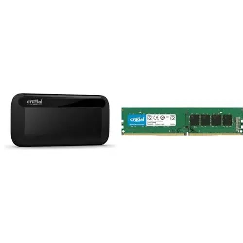 Produktbild: Crucial X8 1TB Externe SSD Festplatte, bis zu 1050MB/s & RAM 8GB DDR4 3200MHz CL22 (2933MHz oder 2666MHz) Desktop Arbeitsspeicher CT8G4DFRA32A