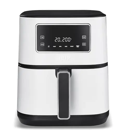 Produktbild: CRUX 6 L Digitaler Heißluftfritteuse mit Antihaftbeschichtetem, Herausnehmbarem Spülmaschinenfestem Korb und Knuspertablett, 6 Voreingestellten Kochoptionen, Einstellbarer Temperaturregelung, Silber