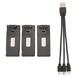 Produktbild: Cryfokt 3 Stück 3,7 V RC-Drohnen-Lithiumbatterie, RC Aircraft RC Drone Akku mit 3-in-1-Ladekabel für E88 E88Pro LS E525 E525Pro, Überladeschutz und Kurzschlussschutz (2600mah), (Cryfoktd0wfikrg5e-12)