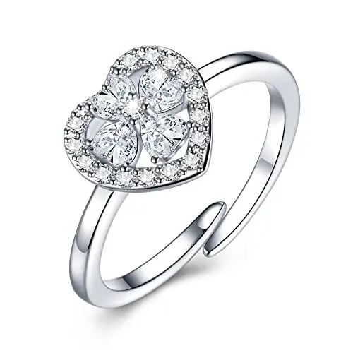 Produktbild: CRYSLOVE Verlobungsring Damen 925 Sterling Silber Offener Verstellbare Vierblättriges Kleeblatt-Herz Zirkonia Promise Eheringe Ringe,Damen Schmuck