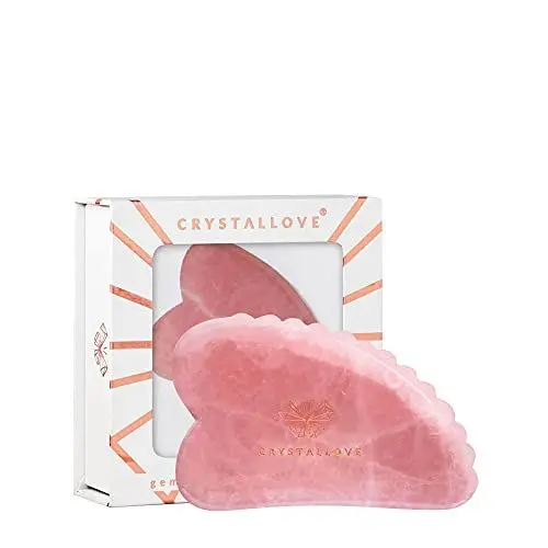 Produktbild: Crystallove Gua Sha Stein mit Rosenquarz - Jade Massageroller - Herzform - Guasha Board - Gesichtsmassage für Gesicht, Augen, Augenschwellungen Hautstraffung von Gesicht - Face Massager