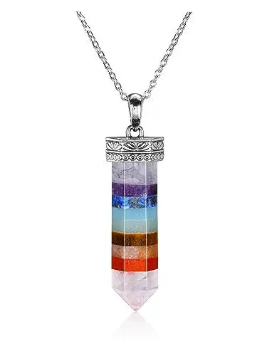Produktbild: CrystalTears 7 Chakren Halskette Damen Bergkristall Anhänger mit verstellbarer Kette Healing Edelstein Damen Choker Kette Reiki Glückbringer