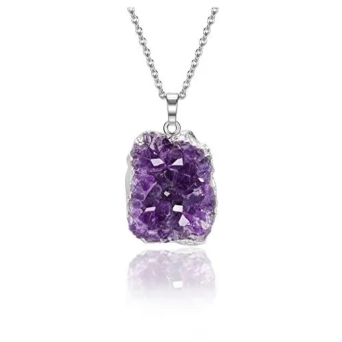 Produktbild: CrystalTears Amethyst Druse Halskette Damen Unregelmäßig Cluster Stein Anhänger mit Kette Drusensegment Rohstein Halsschmuck für Frauen Mädchen