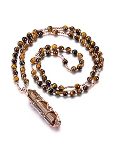 Produktbild: CrystalTears Lebensbaum Kette Damen 6mm Beads Tigerauge Halskette mit Hexagon Säulen Anhänger Reiki Talisman spirituelle Geschenke