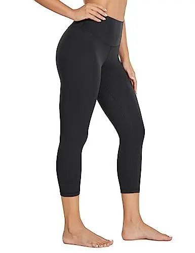 Produktbild: CRZ YOGA Butterluxe Damen High Waist 3/4 Leggings Capri Blickdicht Sport Yoga Fitness Sommer Sporthose - 53cm Schwarz 38