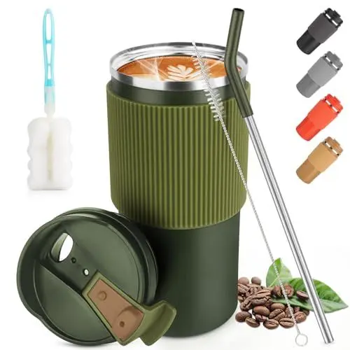 Produktbild: CS COSDDI Thermobecher- Isolierbecher, Kaffeebecher to Go 450ml/15oz auslaufsicher Reisebecher mit Deckel Coffee Mug Cafe Becher für Tee Kaffee Heißes Kaltes Wasser , aus Edelstahl
