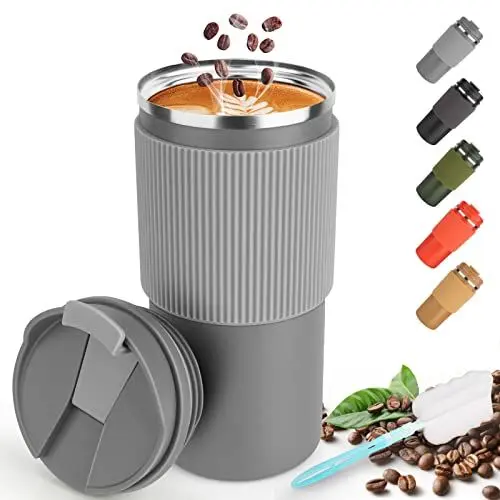 Produktbild: CS COSDDI Thermobecher- Isolierbecher, Kaffeebecher to Go 450ml/15oz auslaufsicher Reisebecher mit Deckel Coffee Mug mit Deckel Cafe to Go Becher für Tee Kaffee Heißes Kaltes Wasser Kaffee Reisebecher