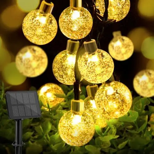 Produktbild: cshare 50LED Solar Lichterkette Aussen, 7M Solar Kristall Kugeln lichterkette 8 Modi IP65 Wasserdicht für Hof, Weihnachtsbaum, Garten, Schlafzimmer, Balkon, Tor Innen/Außen Dekorationen (Warmweiß)