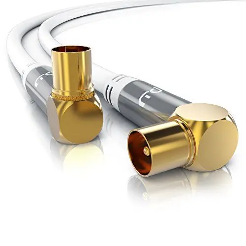 Produktbild: CSL 7,5m Antennenkabel 8k 4k HDTV 135dB 75 Ohm 90 Grad gewinkelt - Premium Antennenkabel- FullHD 4k UHD - Stecker 90 Grad zu Kupplung 90 Grad - DVB-T DVB-T2 DVB-C DVB-S DVB-S2 DAB DAB