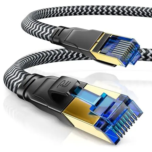 Produktbild: CSL - 10m CAT 8 Netzwerkkabel Flach und Dünn - LAN Kabel für 40 Gigabit High Speed, Internetkabel, Flachbandkabel, Verlegekabel - 40 Gbps Cat.8 RJ45 Kabel für Switch Router Modem PC, 10 Meter Schwarz