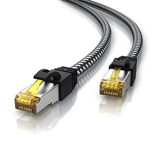 Produktbild: CSL - 7,5m CAT 7 Netzwerkkabel Gigabit Ethernet LAN Kabel - Baumwollmantel - 10000 Mbit s - Patchkabel - Cat.7 Rohkabel S FTP PIMF Schirmung mit RJ 45 Stecker - Switch Router Modem Access Point