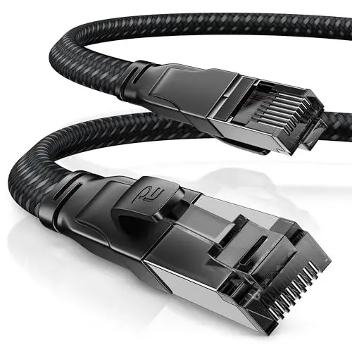Produktbild: CSL 0,5m 50cm CAT8.1 Netzwerkkabel Flach 40 Gbits, Baumwollmantel LAN Kabel Patchkabel, CAT8 Gigabit RJ45 Ethernet Cable, 40000 Mbits Geschwindigkeit, Flachbandkabel, Verlegekabel, CAT6 CAT7